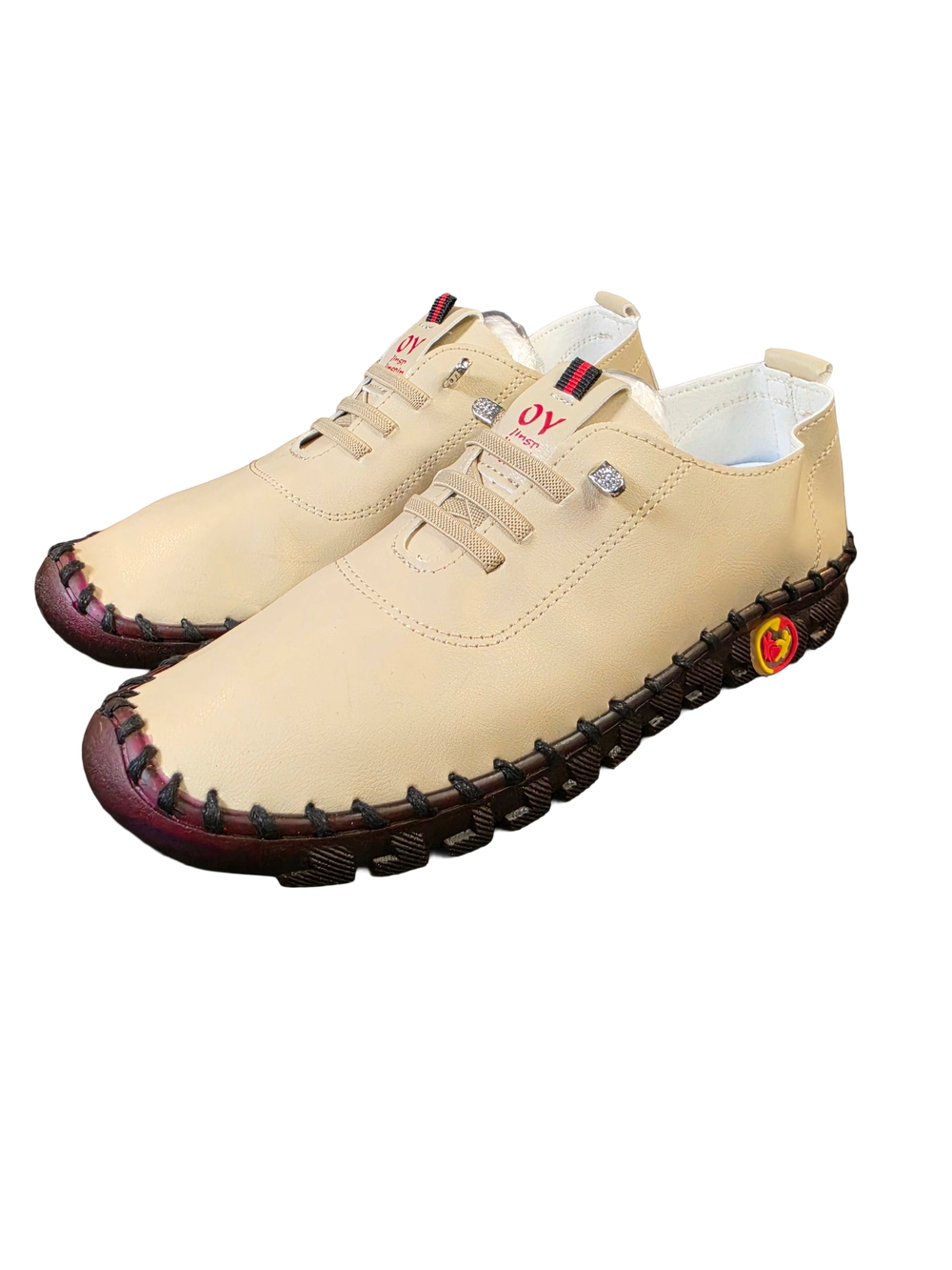 OY First Women's Comfort Walking Shoes Beige Lace Up Sneakers US 10 EU 41